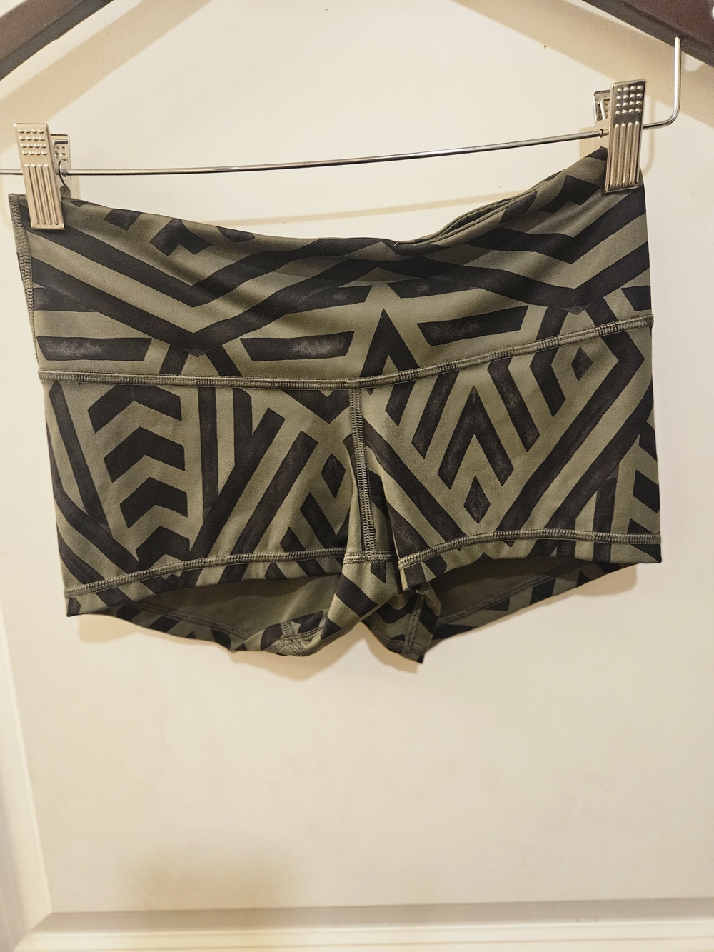 lululemon athletica Olive Green and Black Geometric High-Rise Athletic Shorts